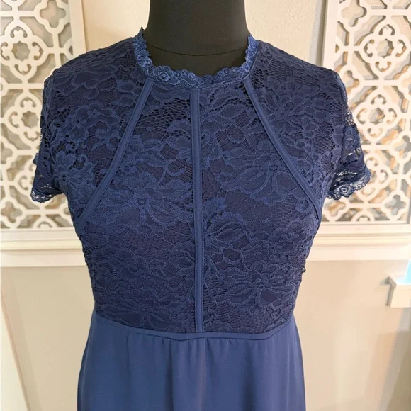 Chic Navy Blue Lace Maxi Dress - Picture 7 of 13